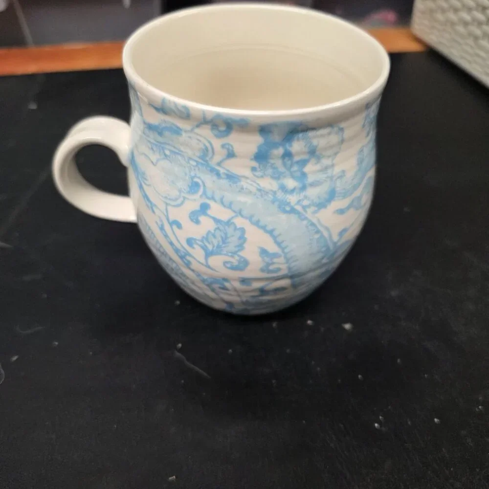Anthropologie Homegrown Monogram M, Aqua Floral 16 Oz Coffee Tea Mug - Picture 3 of 6
